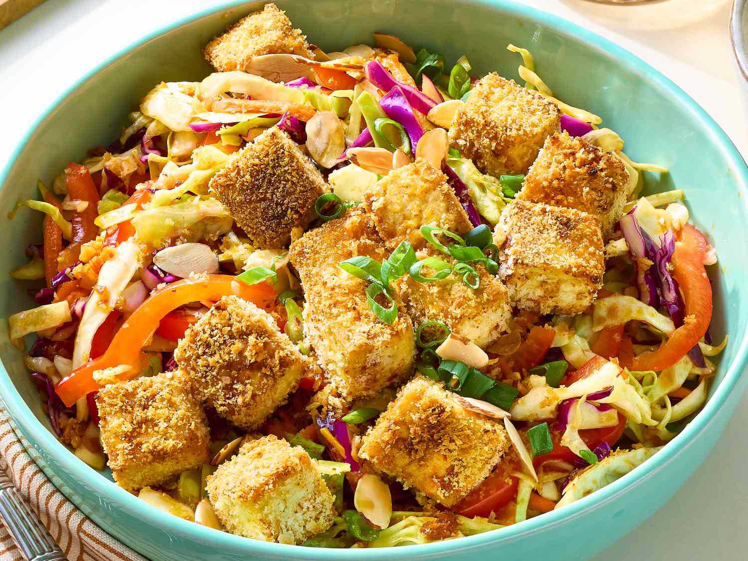 Tangy Cabbage Slaw With Crispy Tofu