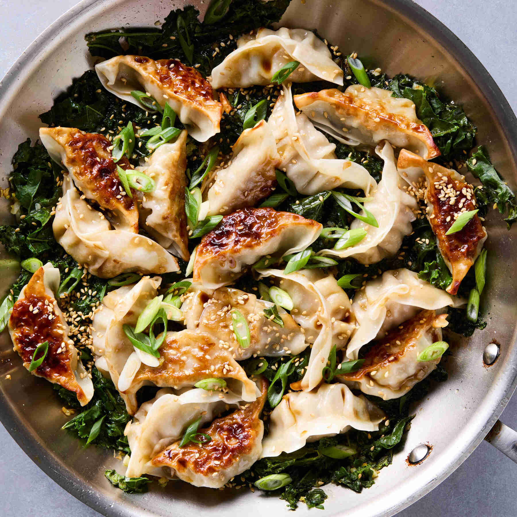 One-Pan Dumplings With Greens