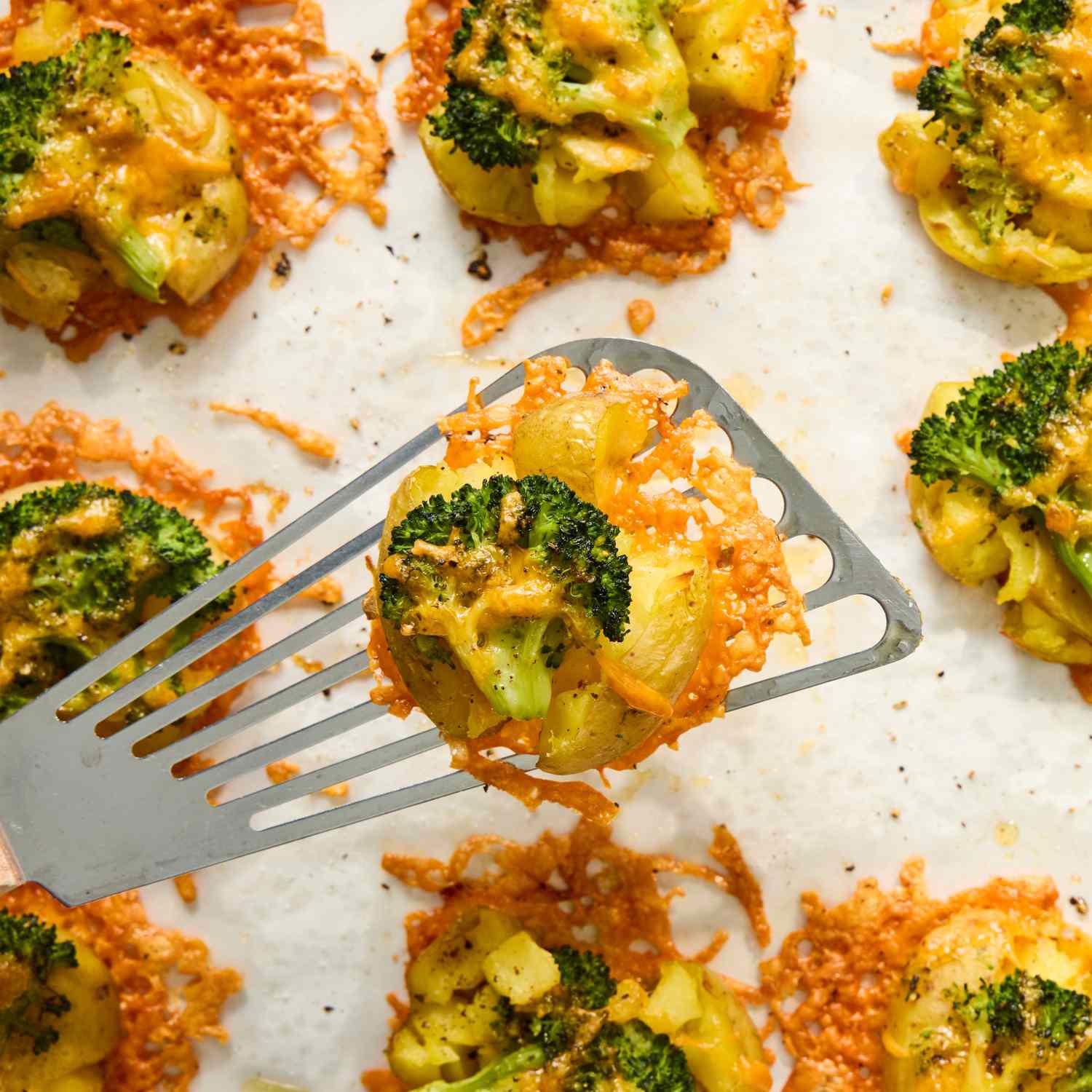 These Broccoli-Cheddar Smashed Potatoes Are Crispy, Cheesy Perfection