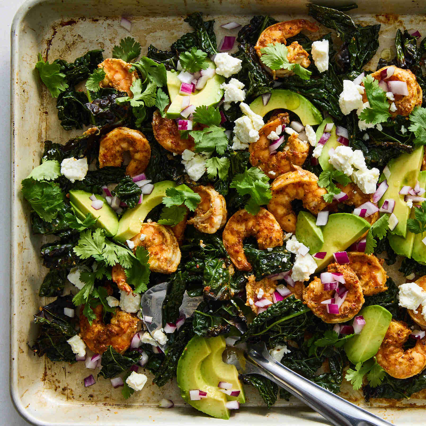 Harissa Shrimp With Greens and Feta